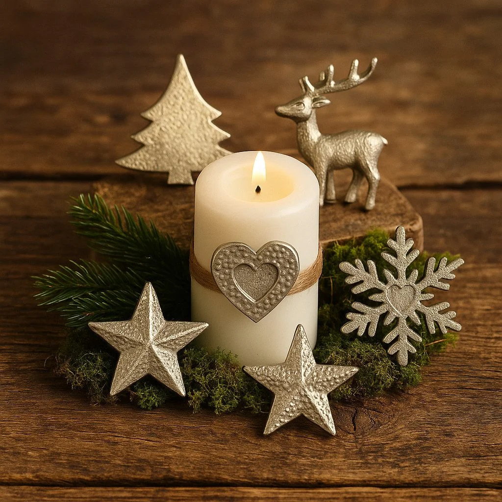 Kerzenpin Caloge E – 6 cm, Silber, Boho Vintage